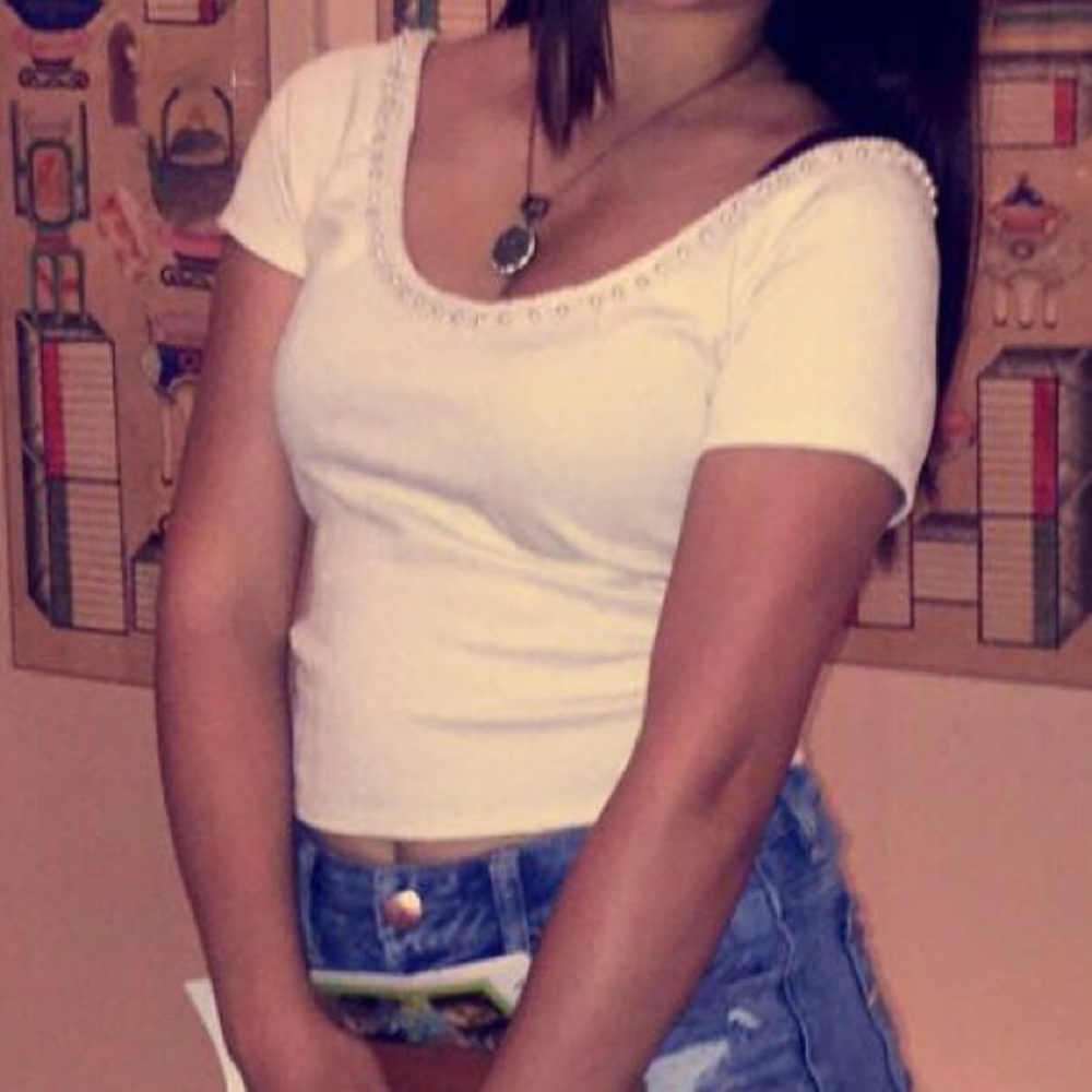 Beaded Ivory Crop Top